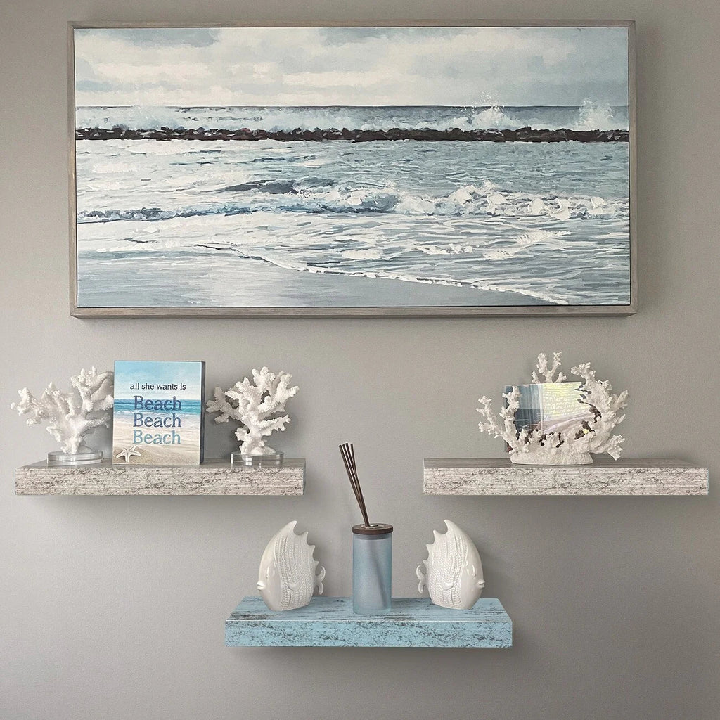 Rustic Finish Floating Wall Shelves, 3-Pack, 16.25in x 5.50in x 1.5in