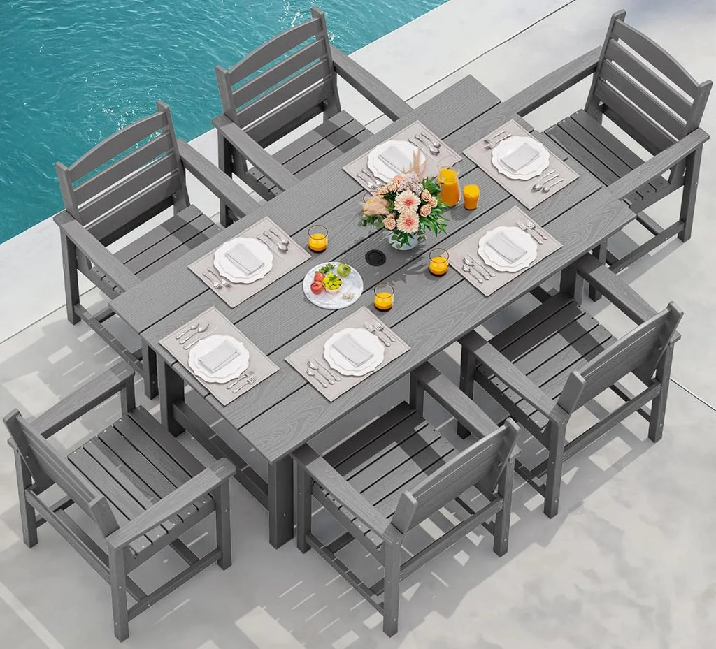 SERWALL 7-Piece HDPE Patio Dining Set, Aruba, 66.9in D x 32.2in W x 29.1in H
