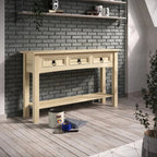 Solid Pine Wood Console Table With 3 Drawers - 47.99in W x 12.64in D x 28.82in H