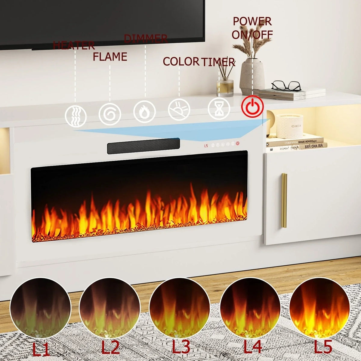 Bossin 70 Fireplace TV Stand With 36 Electric Fireplace For TVs Up To 80 - 16-Color LED Lights