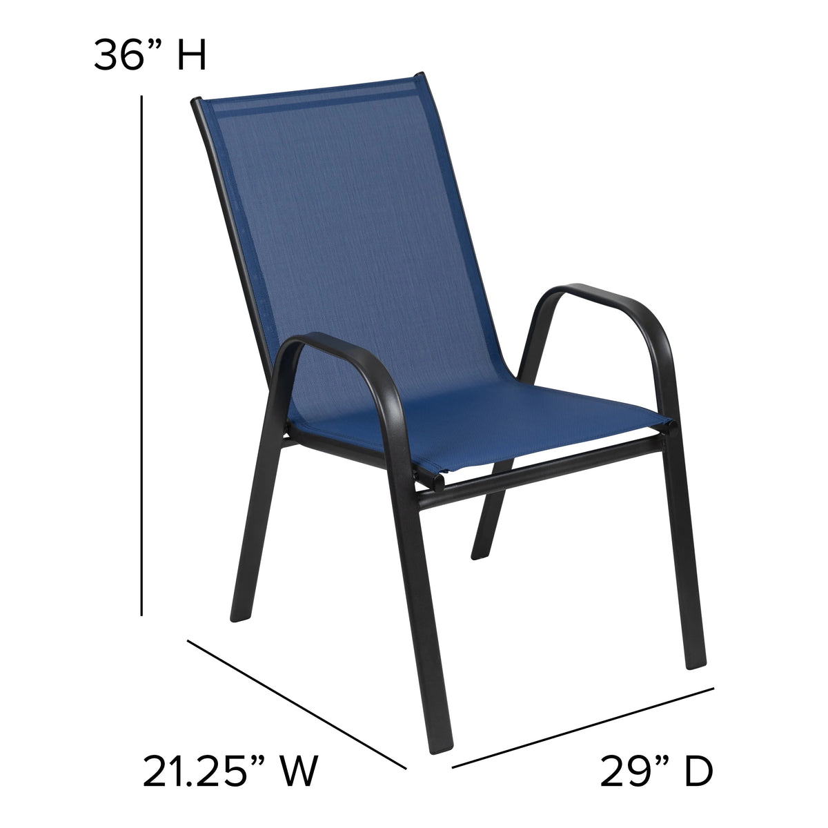 Emma + Oliver Outdoor Stack Chairs, Gray, 4 Pack, 21.25in W x 29in D x 36in H