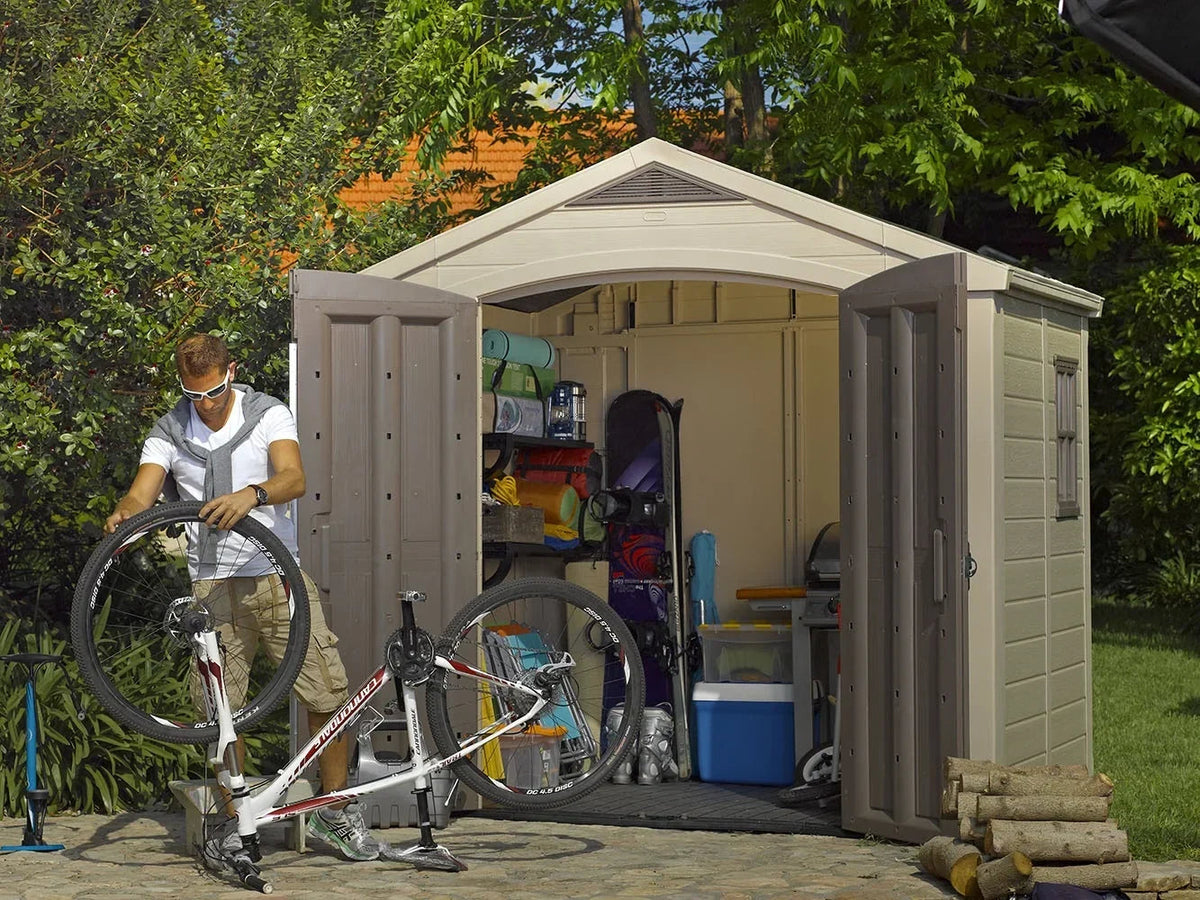 Keter Resin Outdoor Storage Shed, 8 x 11 Foot, 550 Cu. Ft., Taupe