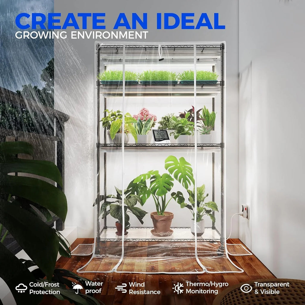 Barrina 4-Tier Mini Greenhouse With 6pcs 3ft T8 LED Grow Lights, 35.4 x 13.8 x 59in - INWT80421265Ec
