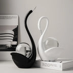 Ceramic Swan Figurine With Glass Sphere Decorative Sculpture