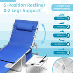 Yestomo 3-in-1 Outdoor Sun Tanning Lounge Chair, Blue, 330lbs Capacity