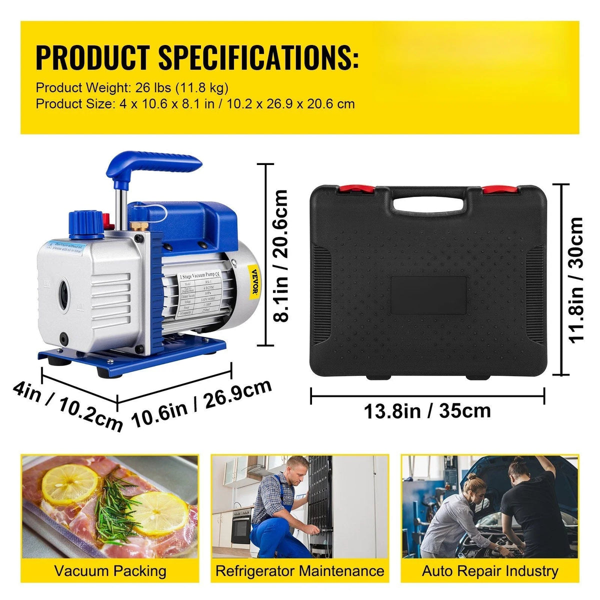 HVAC Vacuum Pump Kit, 4.8 CFM, 1/3 HP, Single Stage, 5 Pa - ZK44.8CFM