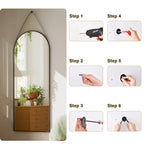 Full Length Wall Mirror, 48 x 16 Inch, Black, Leather Strap