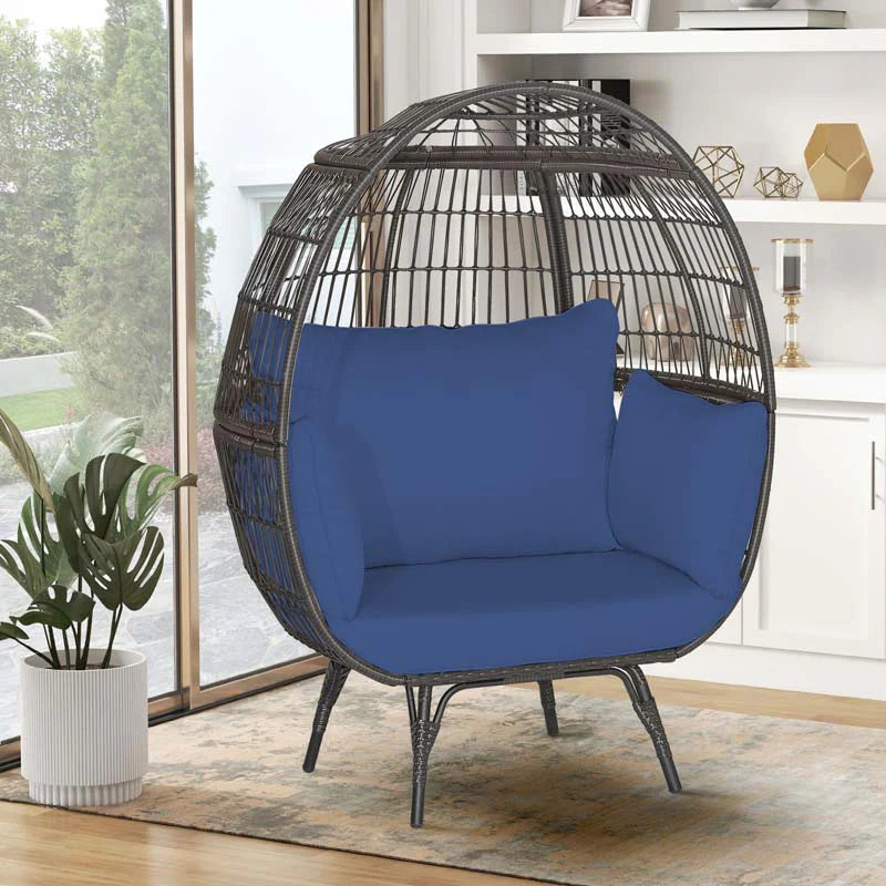 Oversized Wicker Egg Chair With 4 Cushions, 43 x 32.5 x 57 in