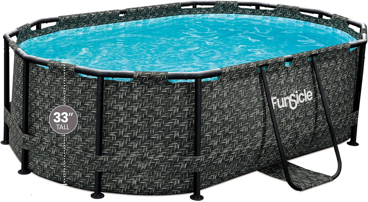 Funsicle Oasis Designer Oval Above-Ground Pool Set, 167 x 98 x 39.5 Inches - Dark Herringbone Gray