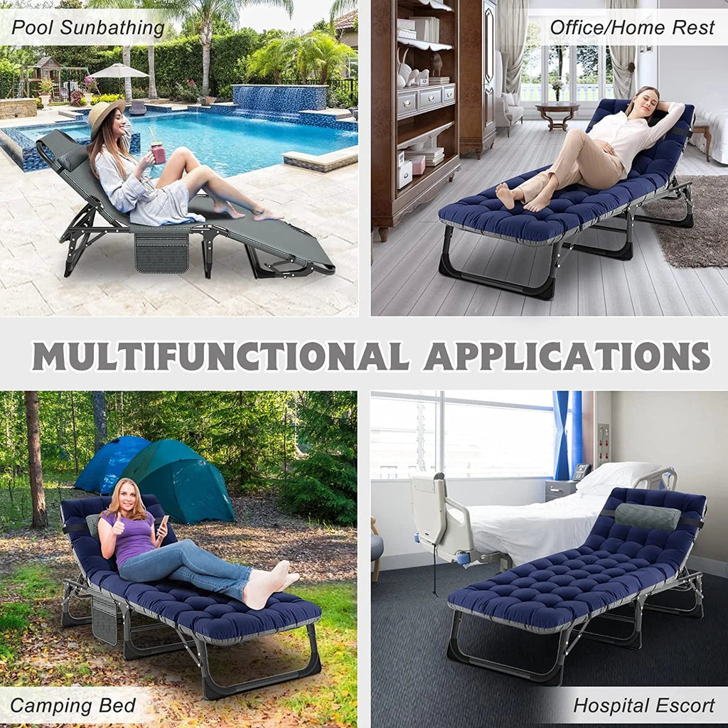 Slsy 5-Position Adjustable Folding Lounge Chair And Cot - 75.2" x 25.6" x 11.8"