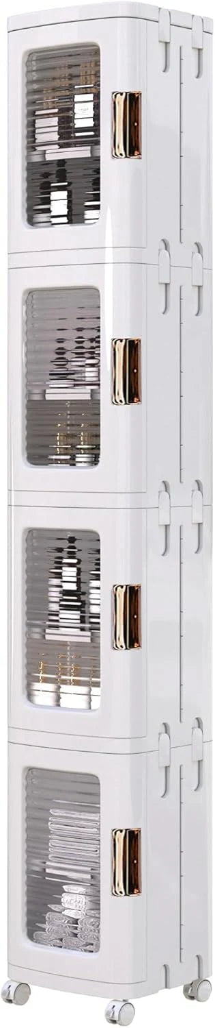 4-Tier Tall Narrow Plastic Storage Cabinet, 9.6 in W x 11.2 in D x 65.4 in H