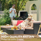 Devoko 5-Piece Outdoor Sectional Patio Sofa Set With Cushions And Glass Table - Beige