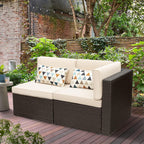 Devoko 5-Piece Outdoor Sectional Patio Sofa Set With Cushions And Glass Table - Beige