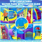 Dolphin Inflatable Water Slide Bounce House, 11-in-1, 2 Long Slides, 19.7 Ft x 13.1 Ft - 550W Blower