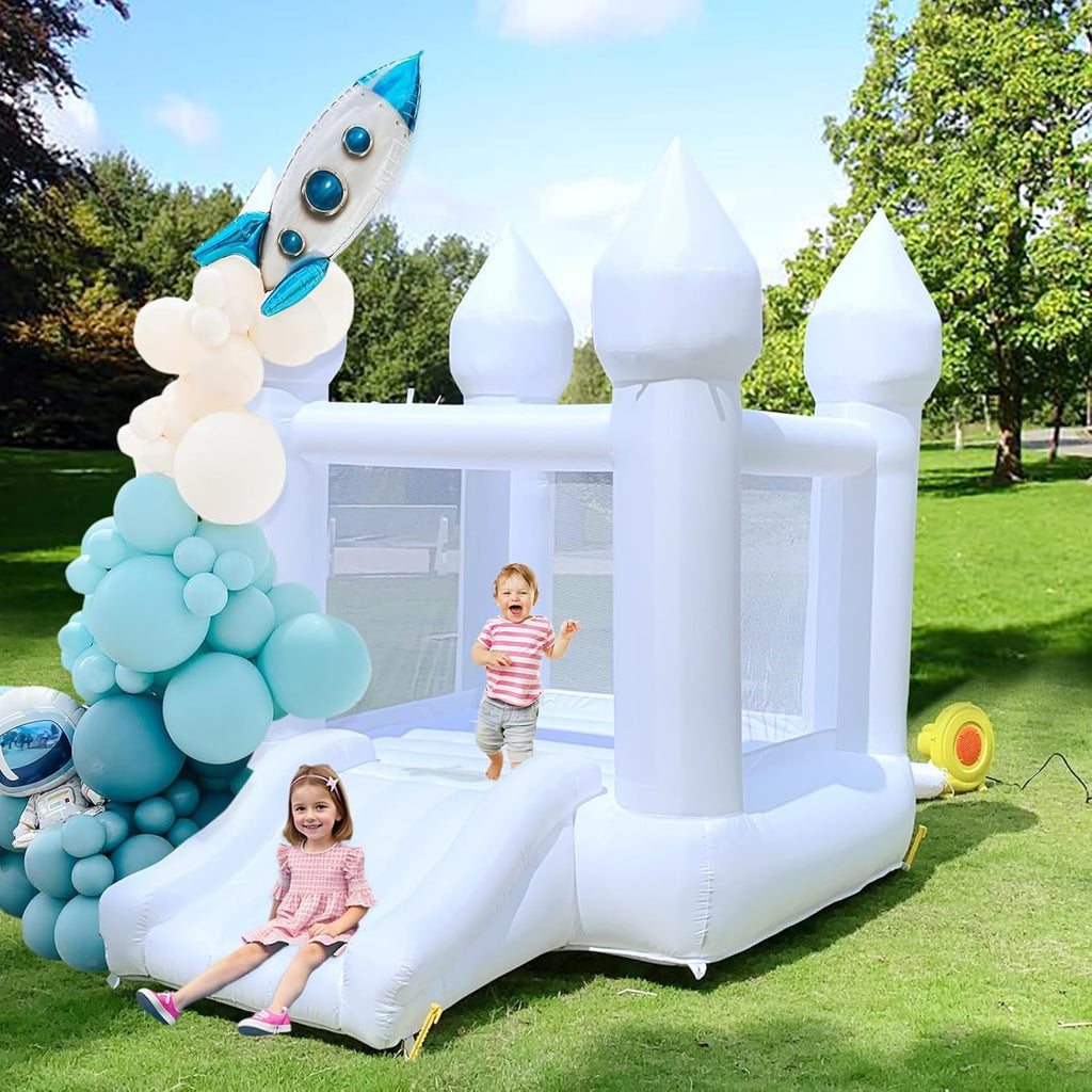White Oxford Kids Bounce House With Slide And Blower, 103 x 71 x 90 inch, Ages 2-8