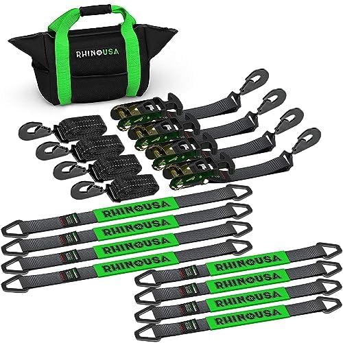 Rhino USA Car Tie-Down Straps With J Hooks, 4-Pack, 2 Inch x 8 Feet, Black - HDKIT-P 2IN-HDKIT