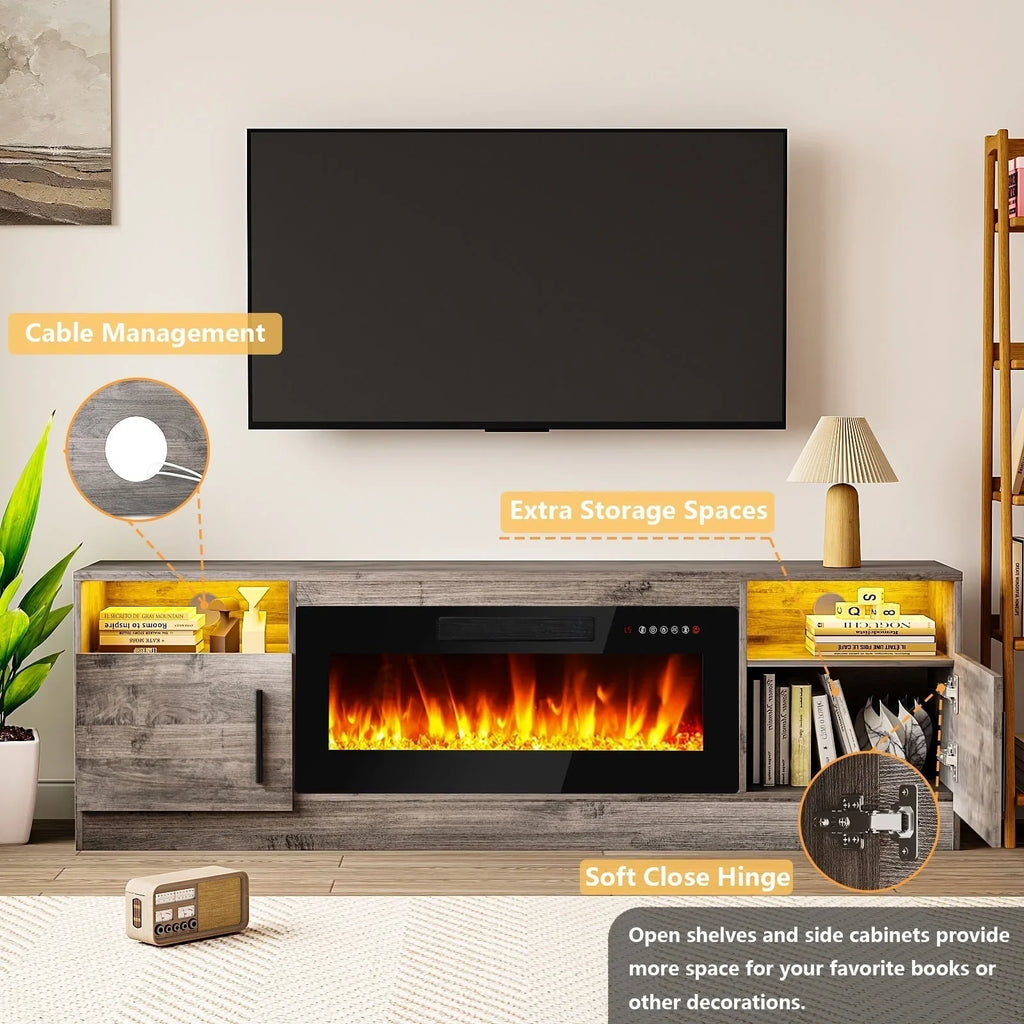 Bossin 70 Fireplace TV Stand With 36 Electric Fireplace For TVs Up To 80 - 16-Color LED Lights