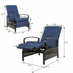 Adjustable Patio Recliner Lounge Chair With Cushion, 300 lbs - 38 (D) x 26.5 (W) x 38.5 (H) Inches