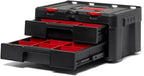 Keter Rolling Tool Box System, 3 Piece, Black/Red - 3 Piece Resin Modular Toolbox System