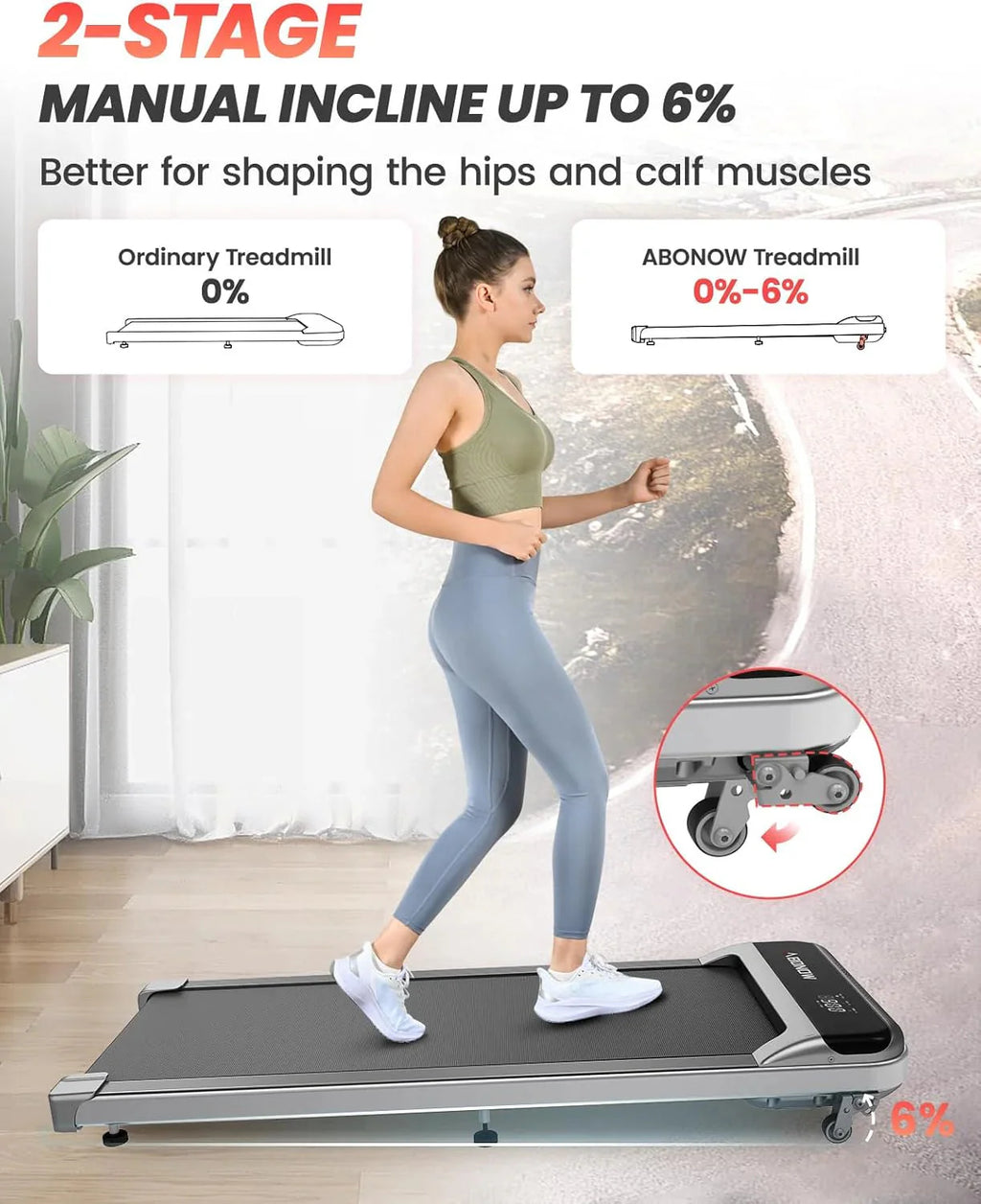 Abonow Under Desk Walking Pad Treadmill With 2.5HP Motor, 280 Lbs Capacity, 8% Incline
