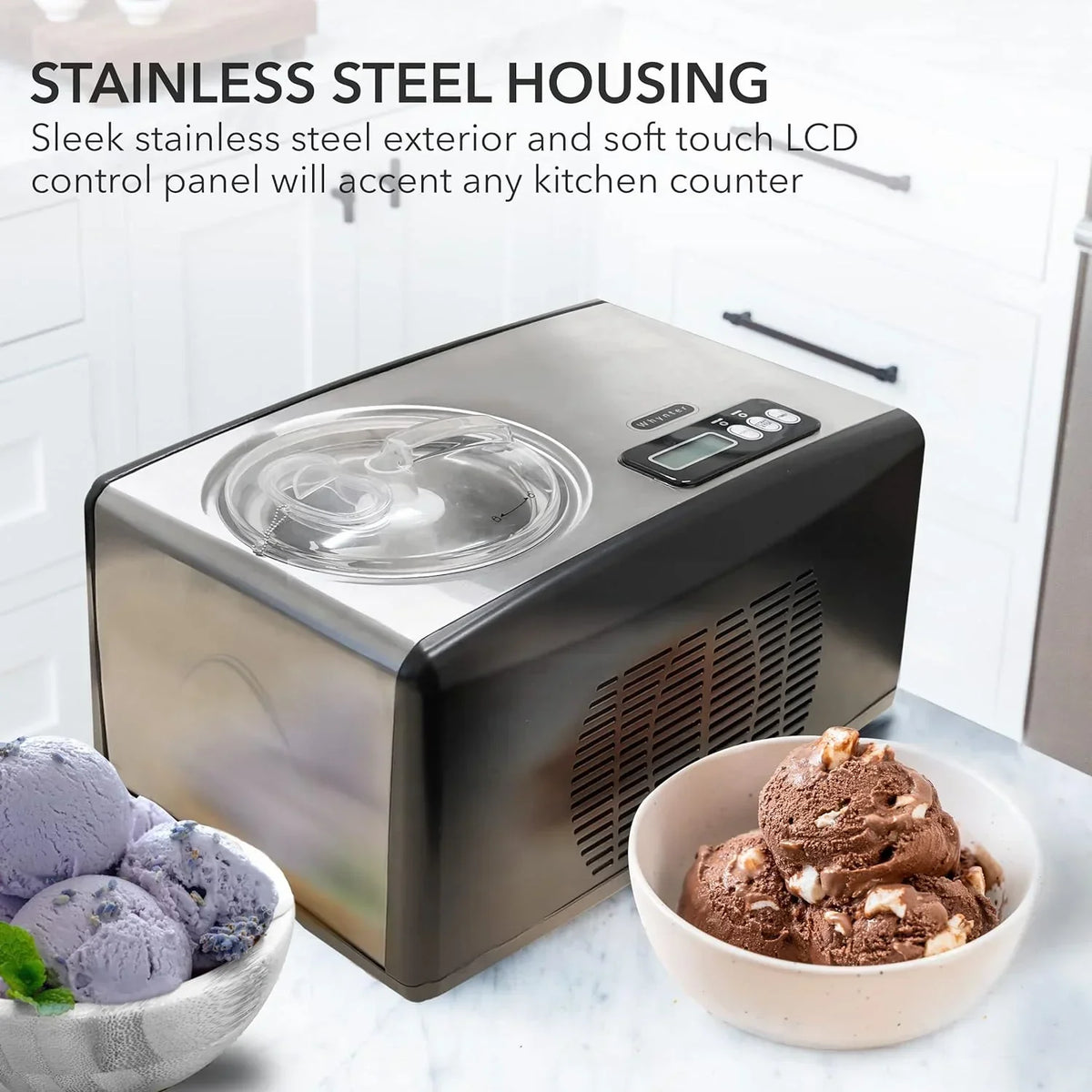 Automatic Ice Cream Maker, 1.6 Quart, Stainless Steel, Black/Pink
