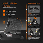 Heavy Duty Steel 3 Ton Hydraulic Floor Jack, Black - W8303-B