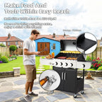 MELLCOM 4 Burner Propane Gas Grill With Cast Iron Grates And Side Stove, 44,000 BTU, Black - BBQ-4+1