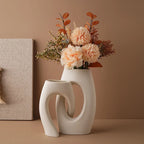 Ceramic Interlocking Tube Decorative Vase, Matte - 21 cm