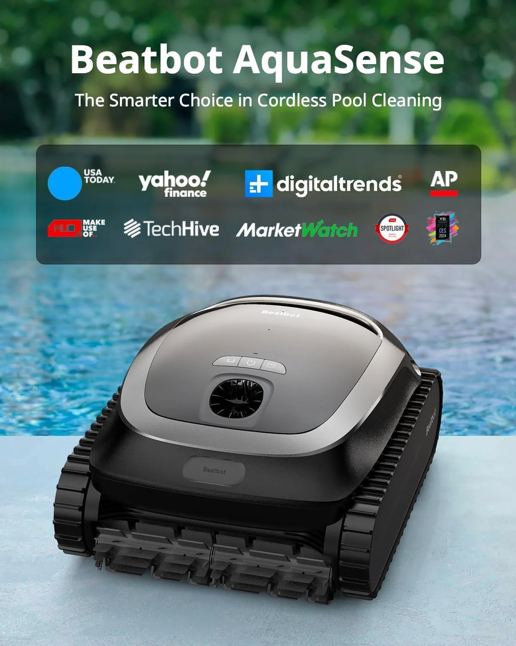 Cordless Robotic Pool Vacuum Cleaner, 2,260 sq.ft, Light Gray - AquaSense A