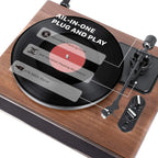 Belt Drive Turntable With Built-In Speakers, Bluetooth, Aux-In, Walnut