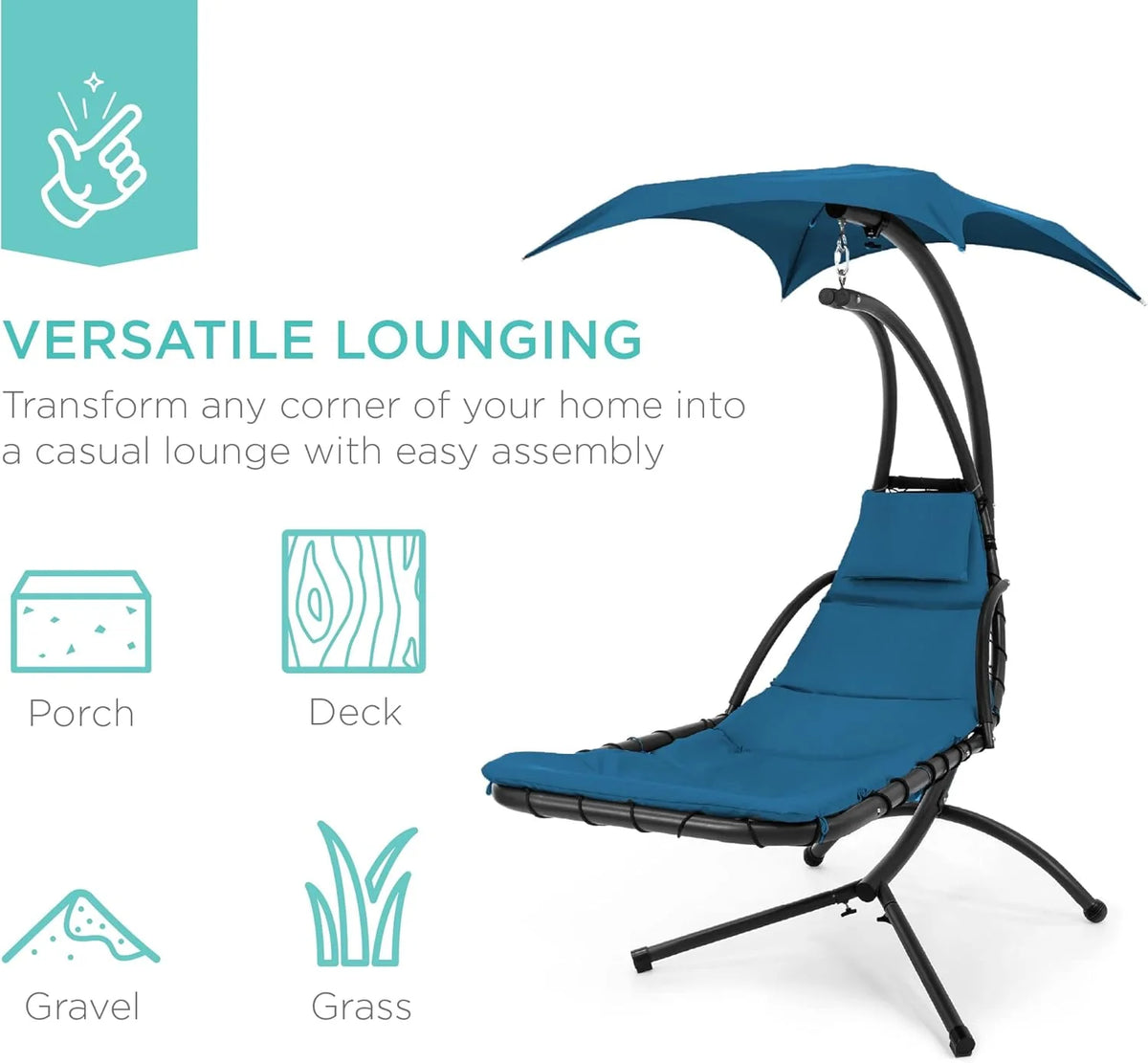 Best Choice Products Outdoor Hanging Steel Chaise Lounge Chair With Canopy, Charcoal Gray - SKY5871