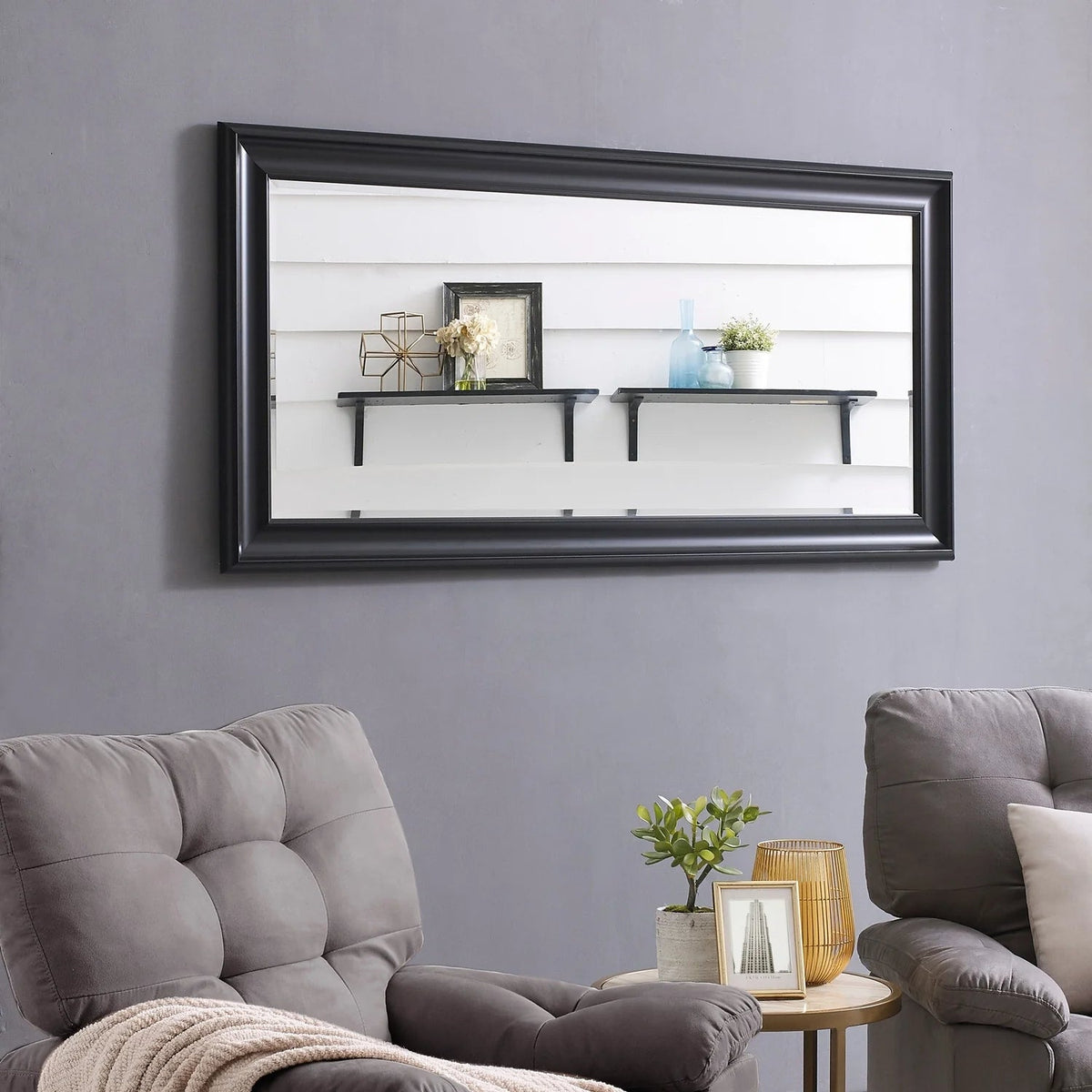 Full Length Oversized Rectangle Wall Mirror With Smooth Faux Wood Frame