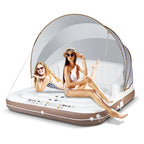 Costway Canopy Inflatable Pool Float Lounge, 71'' x 71'' x 63'' - White Brown Silver
