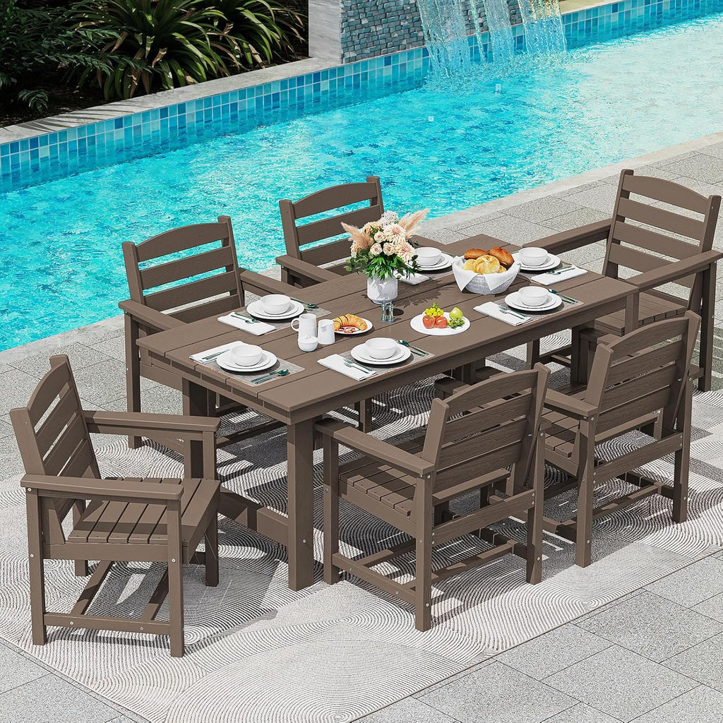 SERWALL 7-Piece HDPE Patio Dining Set, Aruba, 66.9in D x 32.2in W x 29.1in H