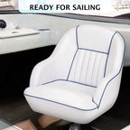 Pontoon Boat Captain's Bucket Seat, White & Blue, 19.5 in H x 22 in W x 21.5 in D - Boat Cabin Seating