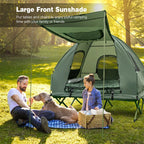 5-in-1 2-Person Portable Camping Tent Cot With Air Mattress, Sleeping Bags And Sunshade - Green & Blue