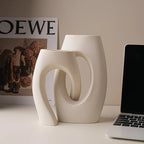 Ceramic Interlocking Tube Decorative Vase, Matte - 21 cm