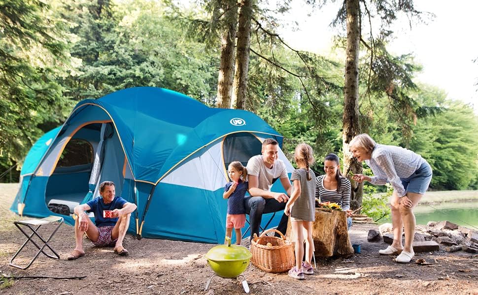 unp 10-Person Camping Tent, 18ft x 9ft x 78in, 2 Rooms, 5 Mesh Windows