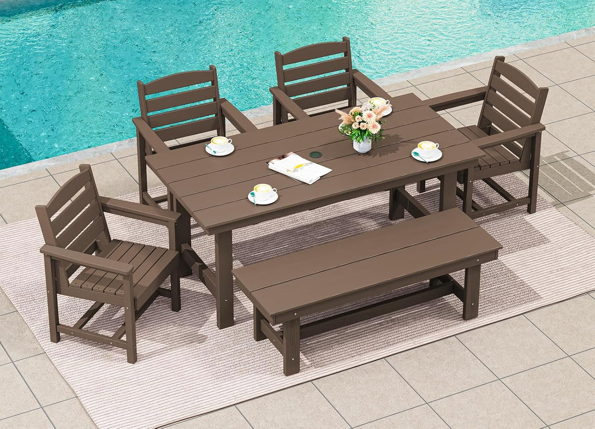 SERWALL 7-Piece HDPE Patio Dining Set, Aruba, 66.9in D x 32.2in W x 29.1in H