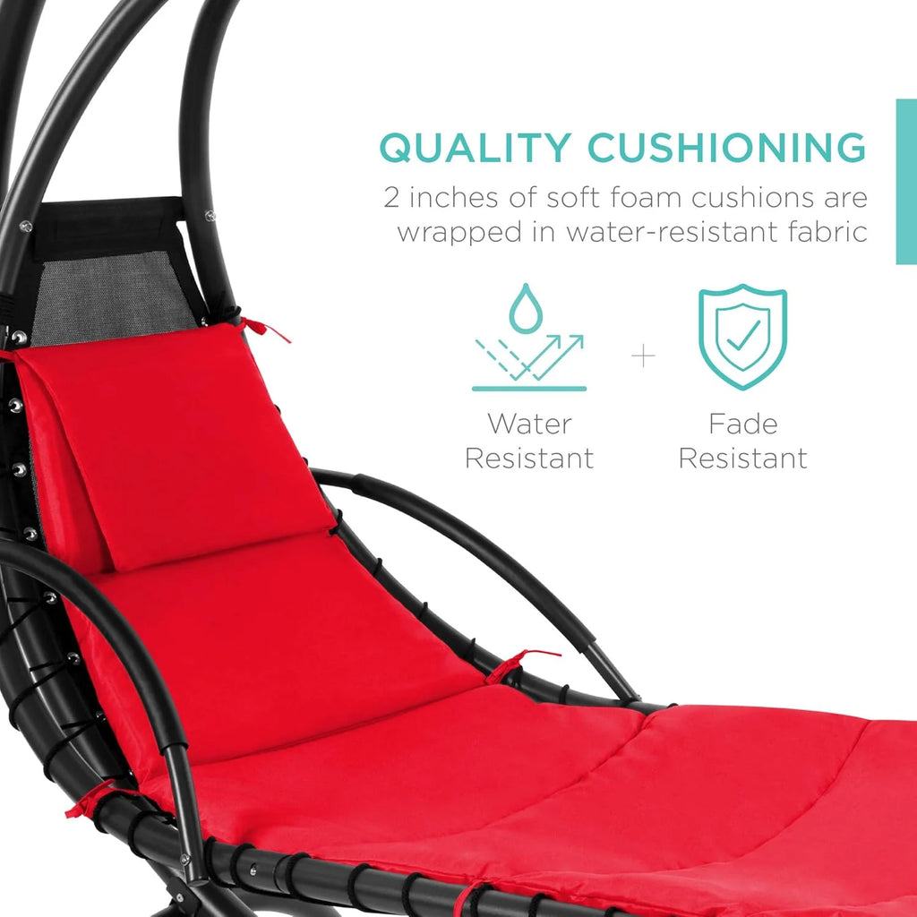 Best Choice Products Outdoor Hanging Steel Chaise Lounge Chair With Canopy, Charcoal Gray - SKY5871
