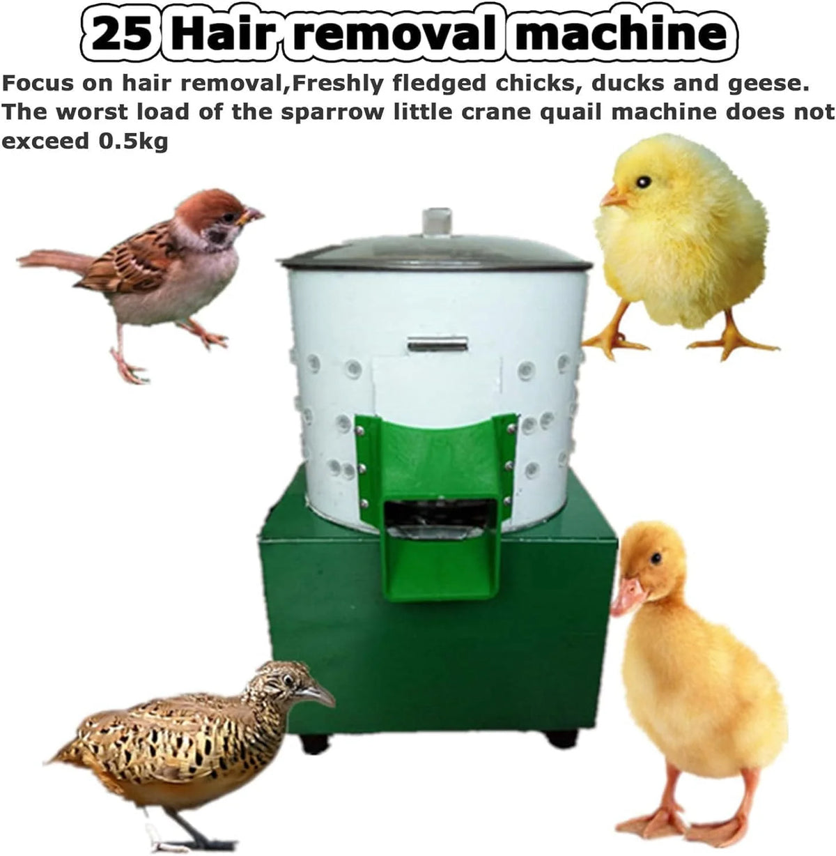 Chicken Plucker Poultry De-Featherer, 110 Rubber Fingers, 60W, Stainless Steel - Type 25