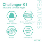 Intex Challenger K1 1-Person Inflatable Fishing Kayak Set, 108 x 30 x 13 Inches, 220-Pound Capacity