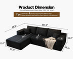 Settab Modular Sectional Sofa, 2 Seater Left-Facing Chaise, Black, 68.9 inch D x 107.5 inch W x 36.3 inch H