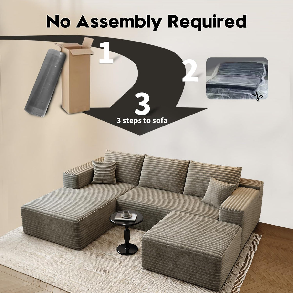 Settab Modular Sectional Sofa, 2 Seater Left-Facing Chaise, Black, 68.9 inch D x 107.5 inch W x 36.3 inch H