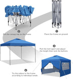 GDY 10x10 Pop Up Canopy Tent With 4 Sidewalls And 4 Sandbags - Blue