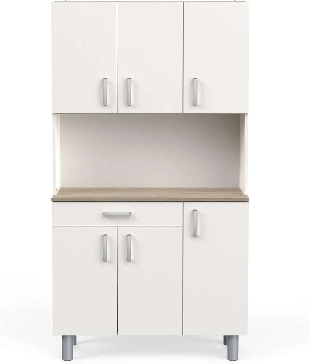 Miroytengo Kitchen Side Cabinet, 6 Doors, White And Oak Kronberg, 101 x 185 cm - 37494