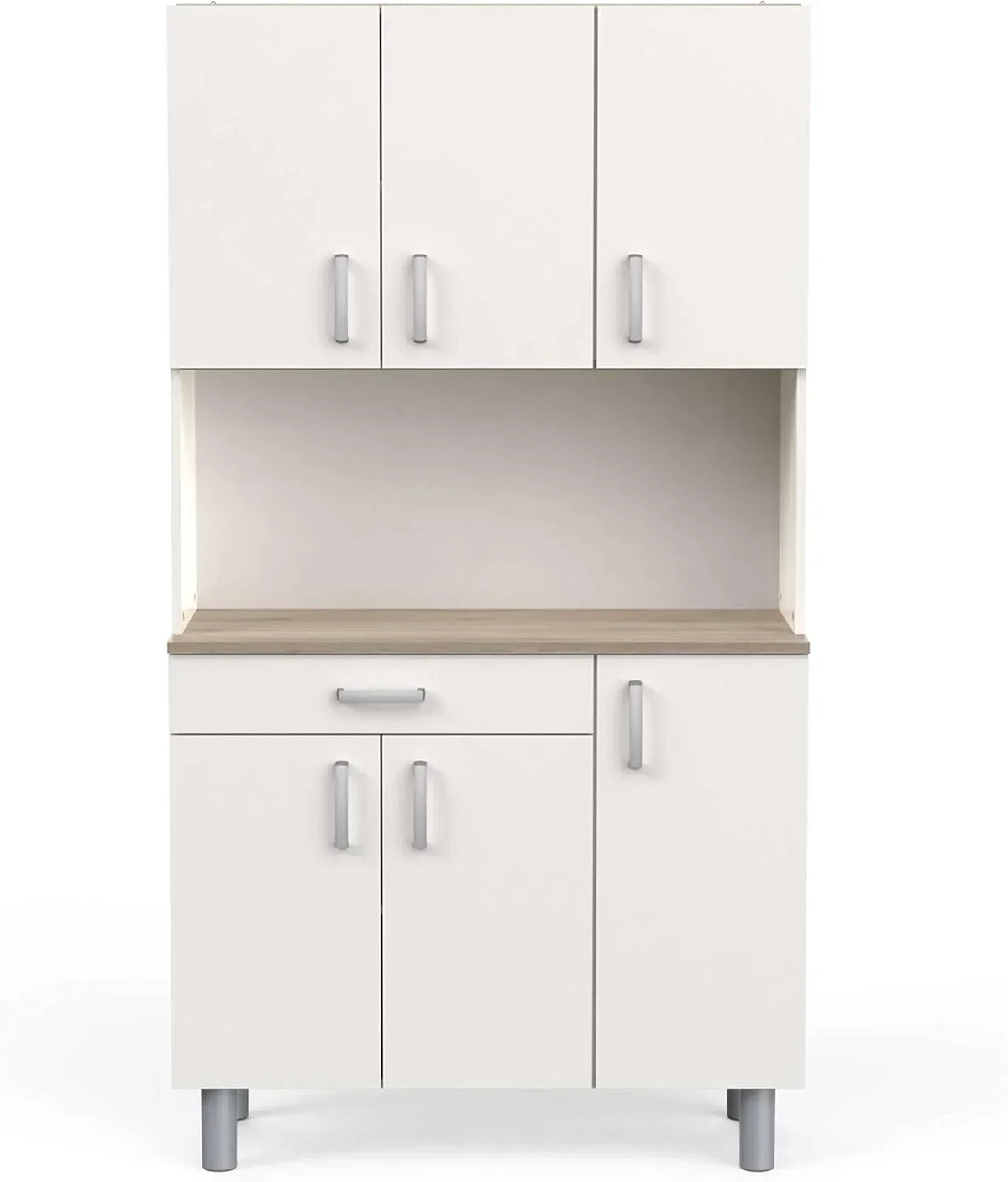 Miroytengo Kitchen Side Cabinet, 6 Doors, White And Oak Kronberg, 101 x 185 cm - 37494