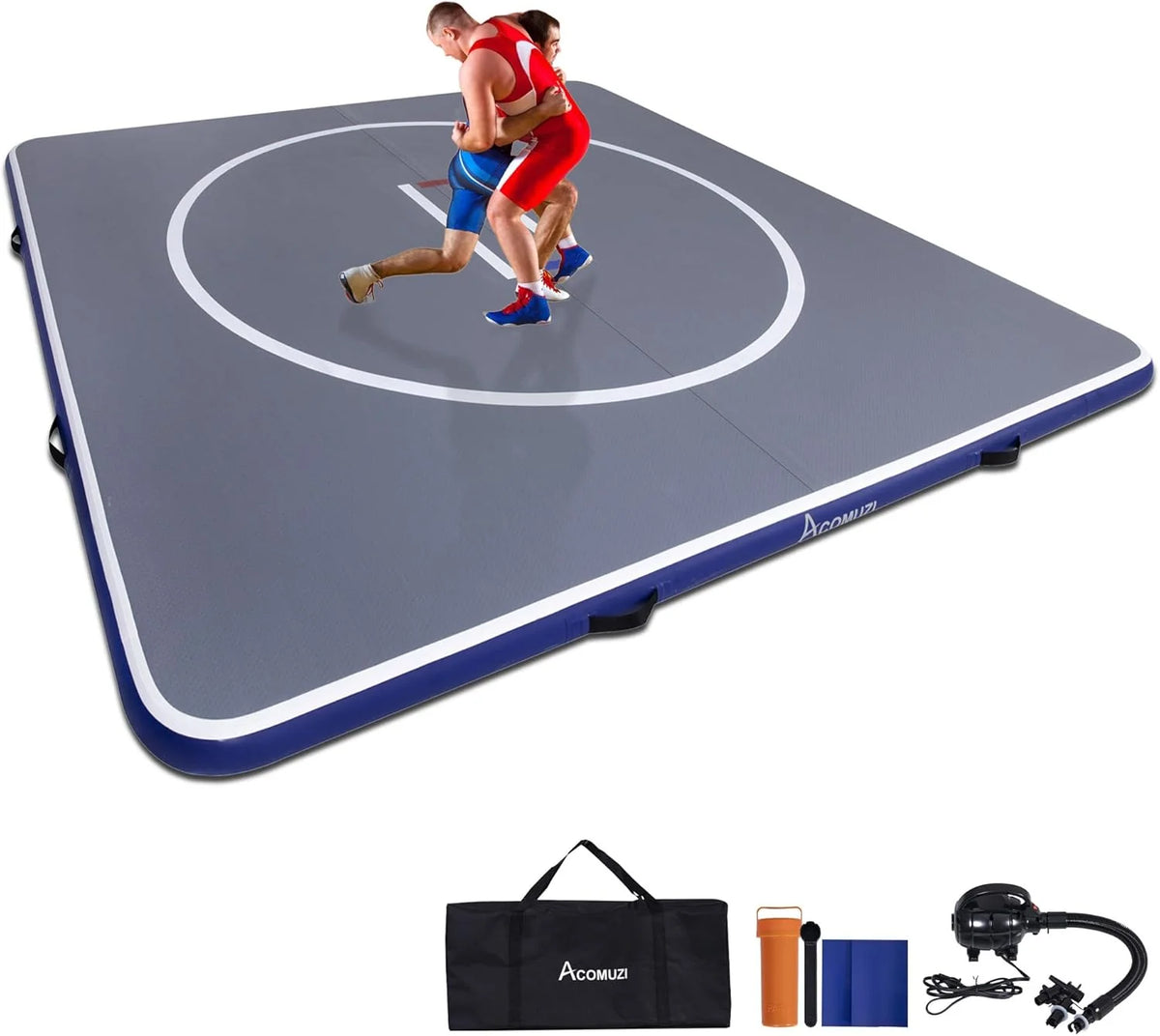 Inflatable Wrestling Training Mat, Gray+Blue, 10FT/5FT