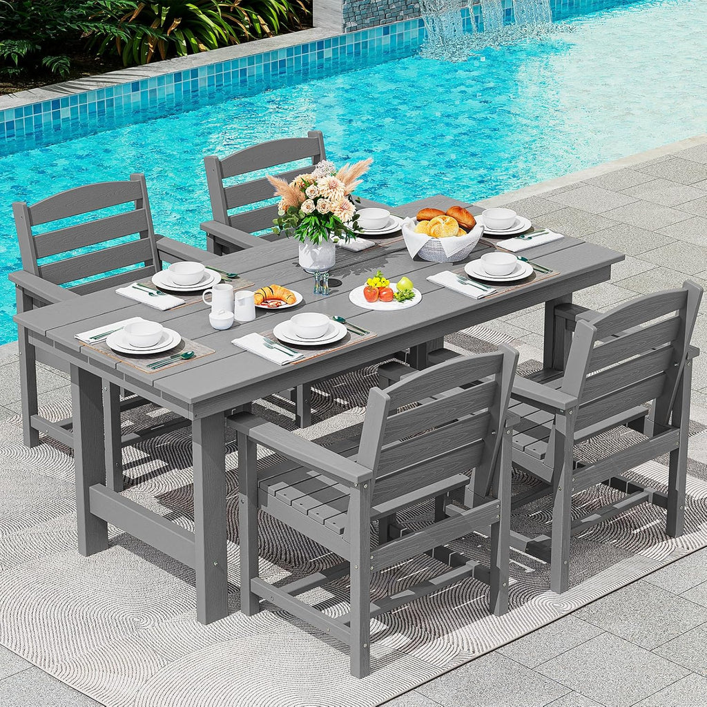 SERWALL 7-Piece HDPE Patio Dining Set, Aruba, 66.9in D x 32.2in W x 29.1in H