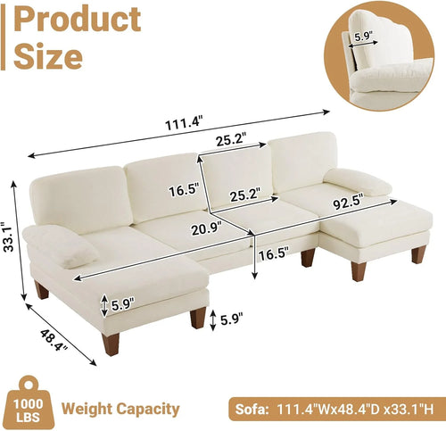 110in U-Shaped 4-Seat Sectional Sofa With Double Chaise - Chenille Beige